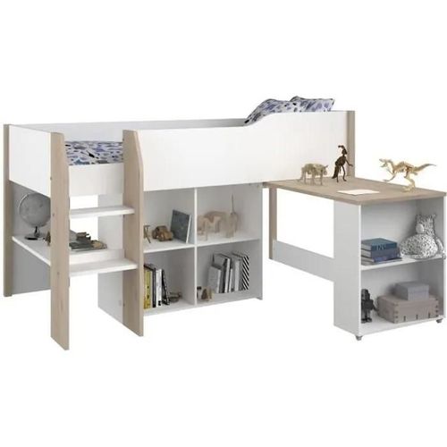 Lit Combiné Maria - Avec Bureau Et Rangements - 90 X 200 Cm - Coloris : Blanc Et Chêne