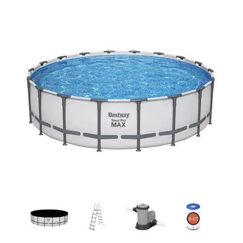 Piscine hors sol ronde Bestway Steel Pro Max 561FJ 549 x 132 cm avec filtre à cartouche, échelle, bâche