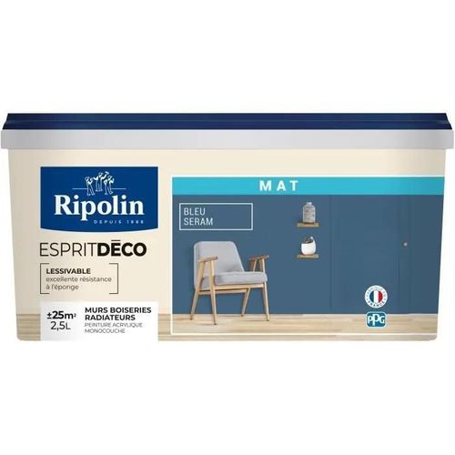 Peinture de couleur murale intérieur mat bleu séram 2.5L Ripolin