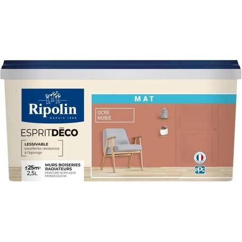 Peinture de couleur murale intérieur mat ocre nubie 2.5L Ripolin