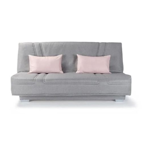 Banquette Clic Clac Bultex - Tissu Gris + Coussins Déco Rose - L193 X P95 X H101cm - Belynda