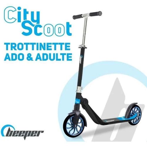Trottinette Mécanique - Adulte/Ados - Beeper City Scoot - Roues 8'' - Suspension Avant - Cadre Noir - Sans Frein Guidon