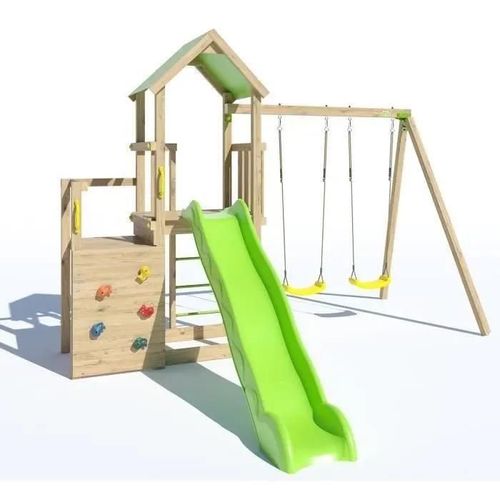 Trigano Aire De Jeux Ultra-Xperience - 2 Plates-Formes Et Mur D'escalade + Toboggan + Balançoires