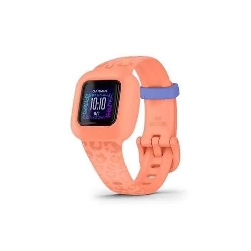 Garmin Vivofit Jr. 3 - Tracker D'activités Avec Bracelet - Silicone - De Couleur Orange - Taille Du Poignet : 130-175 Mm - Bluetooth - 25 G - Léopard Pêche