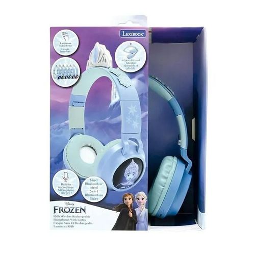 Casque lumineux pliable Bluetooth et filaire avec un design d'une tiare de l'univers de La Reine des Neiges avec limitation du