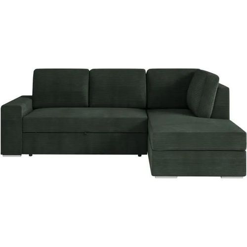 Aden - Canapé D'angle Convertible Avec Coffre En Velours Côtelé - Angle Droit - Vert Foncé
