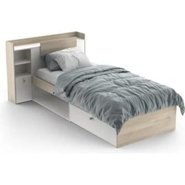 Lit Enfant Life 1 Personne - 90x190/200 - Rangements - Décor Chene Et Blanc - Demeyere - Fabriqué En France