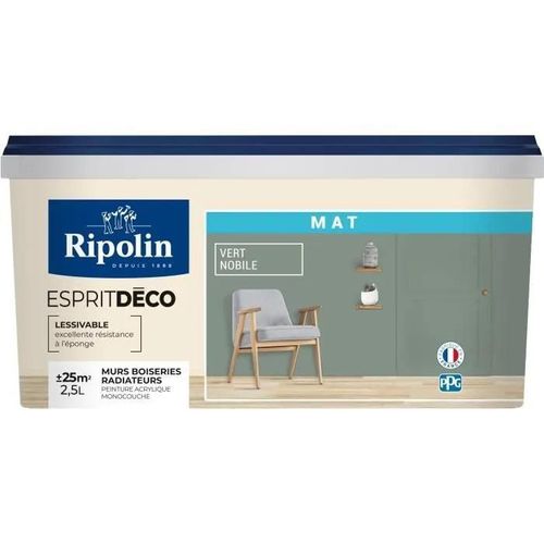 Peinture de décoration murale intérieure - Vert nobile mat - RIPOLIN - 2.5 L