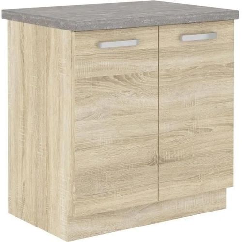 Meuble Bas 2 Portes Battantes Avec Plan De Travail - Decor Chene Sonoma - L 80 X P 51,6 X H 82 Cm - Lassen
