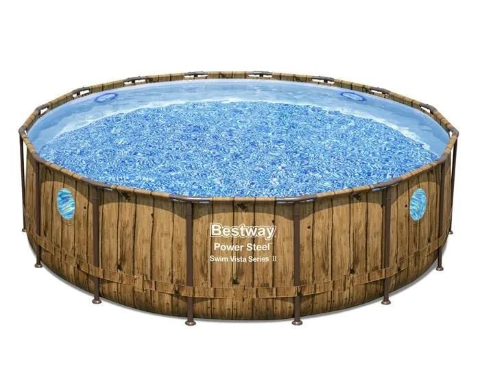 Piscine hors sol ronde Power Steel SwimVista effet bois avec