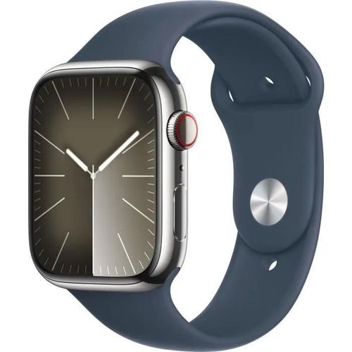 Apple Watch Series 9 Gps + Cellular - Boîtier Acier Inoxydable 45 Mm Argent Bleu Orage - Bracelet M/L