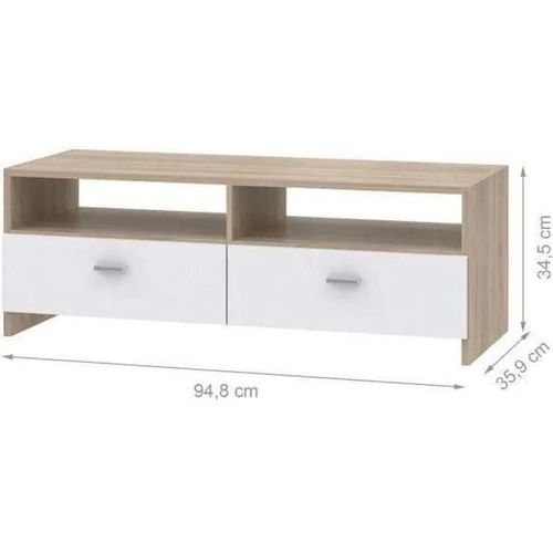 FINLANDEK Meuble TV HELPPO 95cm blanc et décor chene