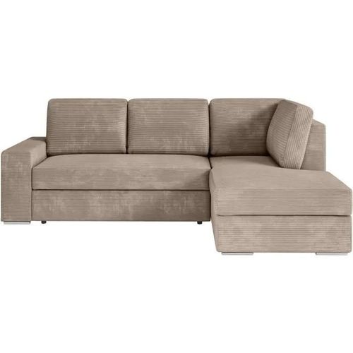 Canapé D'angle Droit Convertible Artemis 4 Places - Velours Côtelé Greige - L246 X P174 X H96 Cm
