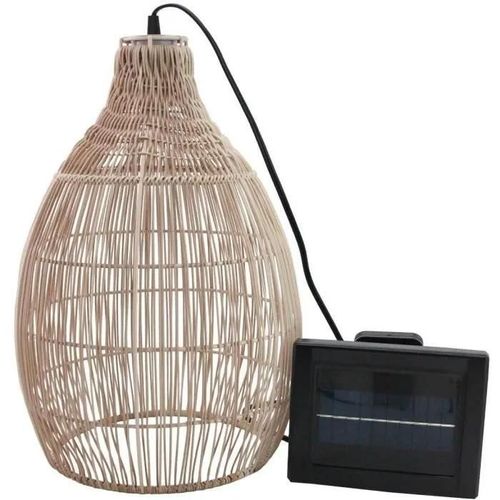 Suspension Solaire Bohème Naturel Style Vannerie Tressée Led Blanc Chaud Holiday H 42 Cm