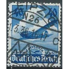 Allemagne, 3ème Reich 1936, Beau Timbre De Poste Aérienne Yvert 54, 10ème Anniversaire De La Compagnie Aérienne Nationale Lufthansa, Oblitéré, Tbe -
