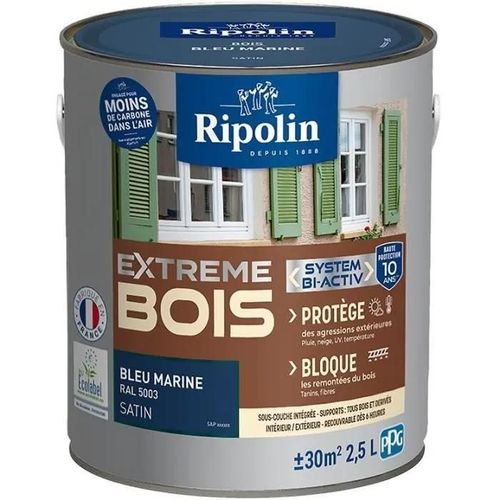 Peinture Ripolin EXTREME BOIS microporeuse brillant 2L5 bleu