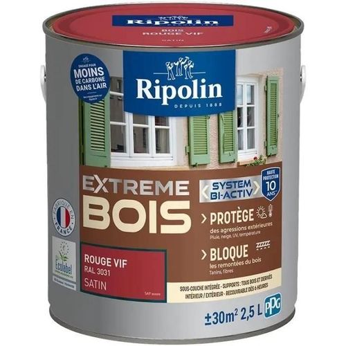 RIPOLIN Peinture pour pour Bois Interieur et Exterieur - Rouge Vif Ral 3031 Satin. 2.5L