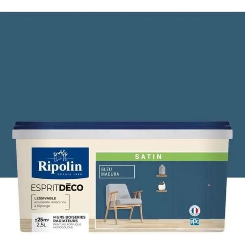 Peinture Murale RIPOLIN Toutes Pièces Esprit Déco Satin bleu madura 2,5L