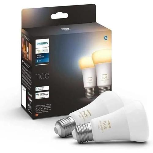 Philips Hue Pack 2 Ampoules Led Connectées E27 8 W Intensité Variable Lumière Blanche