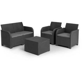 Allibert By Keter - Salon De Jardin Sanremo Storage 4 Places - Table Basse Coffre Range-Coussins - Imitation Rotin Tresse - Grap