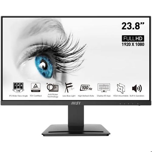 MSI PRO MP243X - Écran LCD - 24" (23.8" visualisable) - 1920 x 1080 Full HD (1080p) @ 100 Hz - IPS - 1000:1 - 1 ms - HDMI, DisplayPort - haut-parleurs