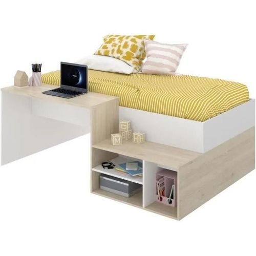 Lit Combine Enfant - Chene Naturel Et Blanc - 90x190 Cm - Kric