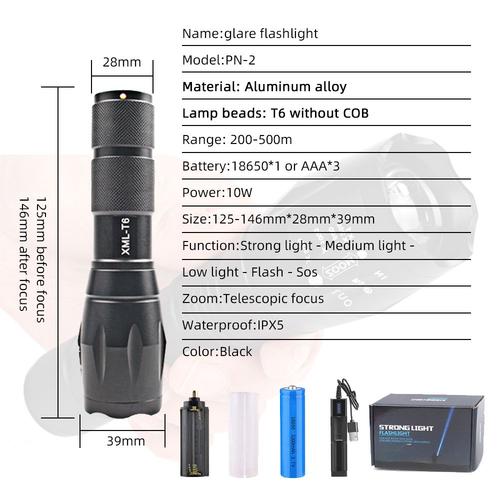 Lampe de poche Portable Rechargeable par Usb, Mini lanterne, Zoom, lumiere  de travail, Q5 T6 L2