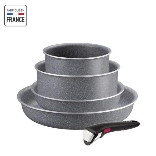 Tefal Ingenio Hard Stone Lot Poeles 22/26 Cm, Casseroles 16/20 Cm, Poignée, Non Induction, Antiadhésif, Fabriqué En France L4409002