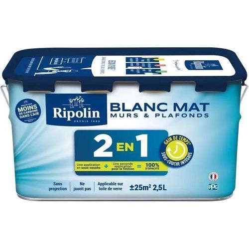 Peinture 2 en 1 murs et plafonds - Blanc mat - RIPOLIN - 2.5 L
