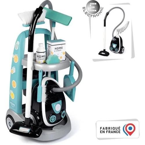 Smoby - Chariot De Ménage + Aspirateur Électronique Avec Bruit D'aspiration - 9 Accessoires - Piles Incluses - Des 3 Ans