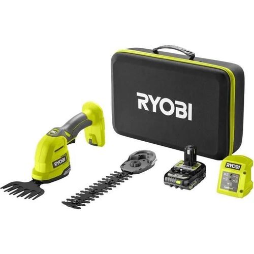 Cisaille a gazon - sculpteur de végétaux 18V RY18GSA-0 + 1 batterie lithium+ 18V 2,0 Ah et 1 chargeur 1,5 A + Mallette de rangement