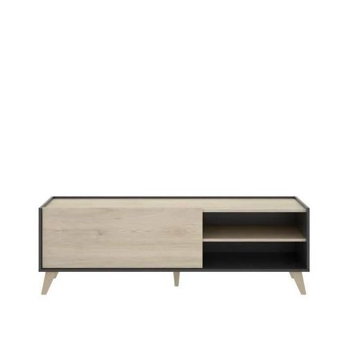 Meuble Tv Kolyma - 1 Porte & 2 Niches - Coloris : Chêne & Anthracite