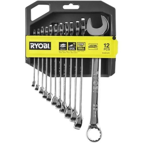 Jeu de 12 cl¿s (8. 9. 10. 11. 12. 13. 14. 15. 16. 17. 19. 22 mm) - RYOBI - Angle de reprise 15¿ - Compatible avec Ryobi LINK