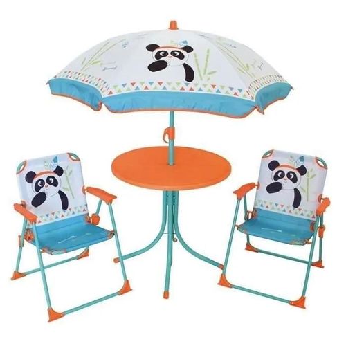Fun House 713095 Indian Panda Salon De Jardin Avec Une Table. 2 Chaises Pliables Et Un Parasol Pour Enfant