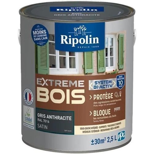 Peinture Ripolin EXTREME BOIS microporeuse satin 2.5 L gris anthracite
