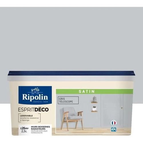 Peinture Murale RIPOLIN Toutes Pièces Esprit Déco Satin Gris telesco 2,5L