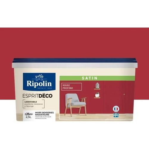 Peinture de couleur murale intérieur mat rouge profond 2.5L Ripolin