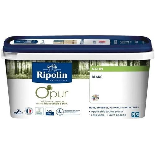 Peinture biosourcée murs et plafonds satin blanc 2L Ripolin