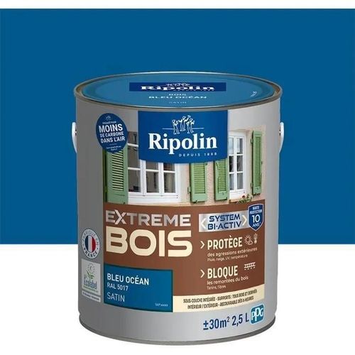 Peinture Ripolin EXTREmE BOIS microporeuse satin 2L5 Bleu océan