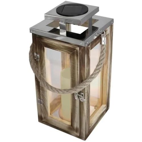 Lanterne Solaire Avec Poign?E Oaky Bois Clair Bois Naturel H28cm