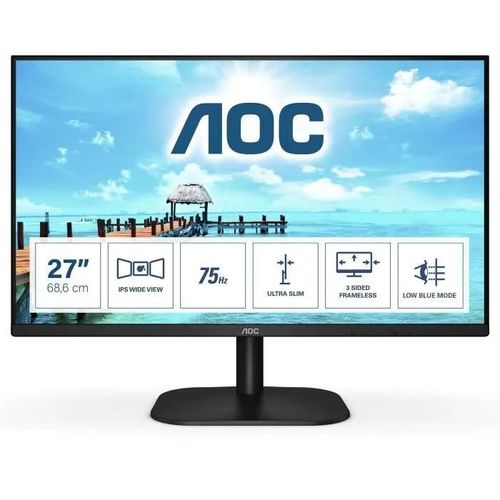 AOC 27B2H/EU - Écran LED - 27" - 1920 x 1080 Full HD (1080p) @ 75 Hz - IPS - 250 cd/m² - 1000:1 - 4 ms - HDMI, VGA - noir