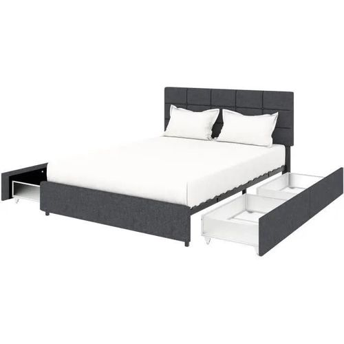 Lit Adulte Vera 140 X 190 Cm - 4 Tiroirs - Sommier Inclus - Gris Foncé