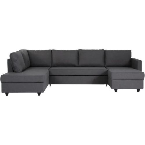 Canapé D'angle Panoramique Convertible - Tissu Gris - L 292 X P 187 X H 86 Cm - Cats