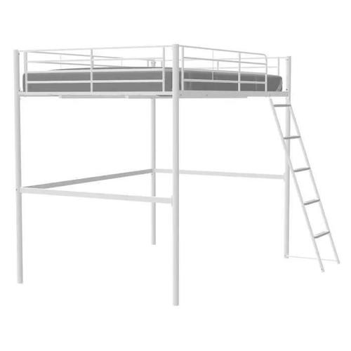 Lit Mezzanine En Métal - Eliot - Blanc - 140 X 200 Cm - Sommier Inclus