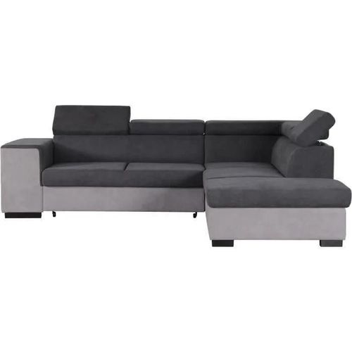 Canapé D'angle Droit Convertible + Coffre 5 Places - Tissu Gris Clair Et Gris Foncé - L 271 X P 220 X H 77 Cm - Armstrong