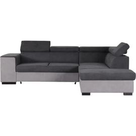 Canapé D'angle Droit Convertible + Coffre 5 Places - Tissu Gris Clair Et Gris Foncé - L 271 X P 220 X H 77 Cm - Armstrong
