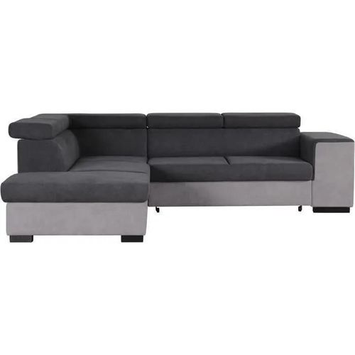 Canapé D'angle Gauche Convertible + Coffre 5 Places - Tissu Gris Clair Et Gris Foncé - L 271 X P 220 X H 77 Cm - Armstrong