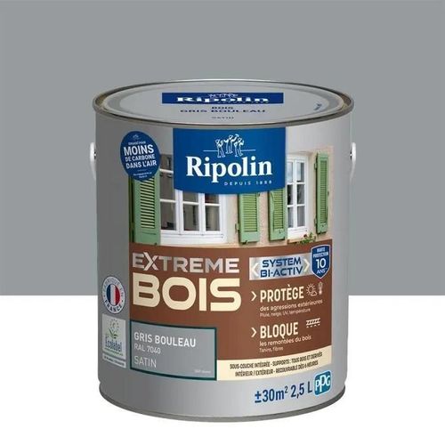 Peinture Ripolin EXTREME BOIS microporeuse satin 2L5 gris bouleau