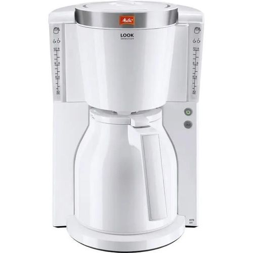 Melitta 101111 Cafetière filtre Look Therm Selection- verseuse isotherme- AromaSelector- système anti-goutte- détartrage- Blanc