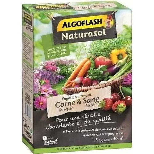 ALGOFLASH NATURASOL Engrais contenant de la corne torréfiée et sang séché - 1,5 kg